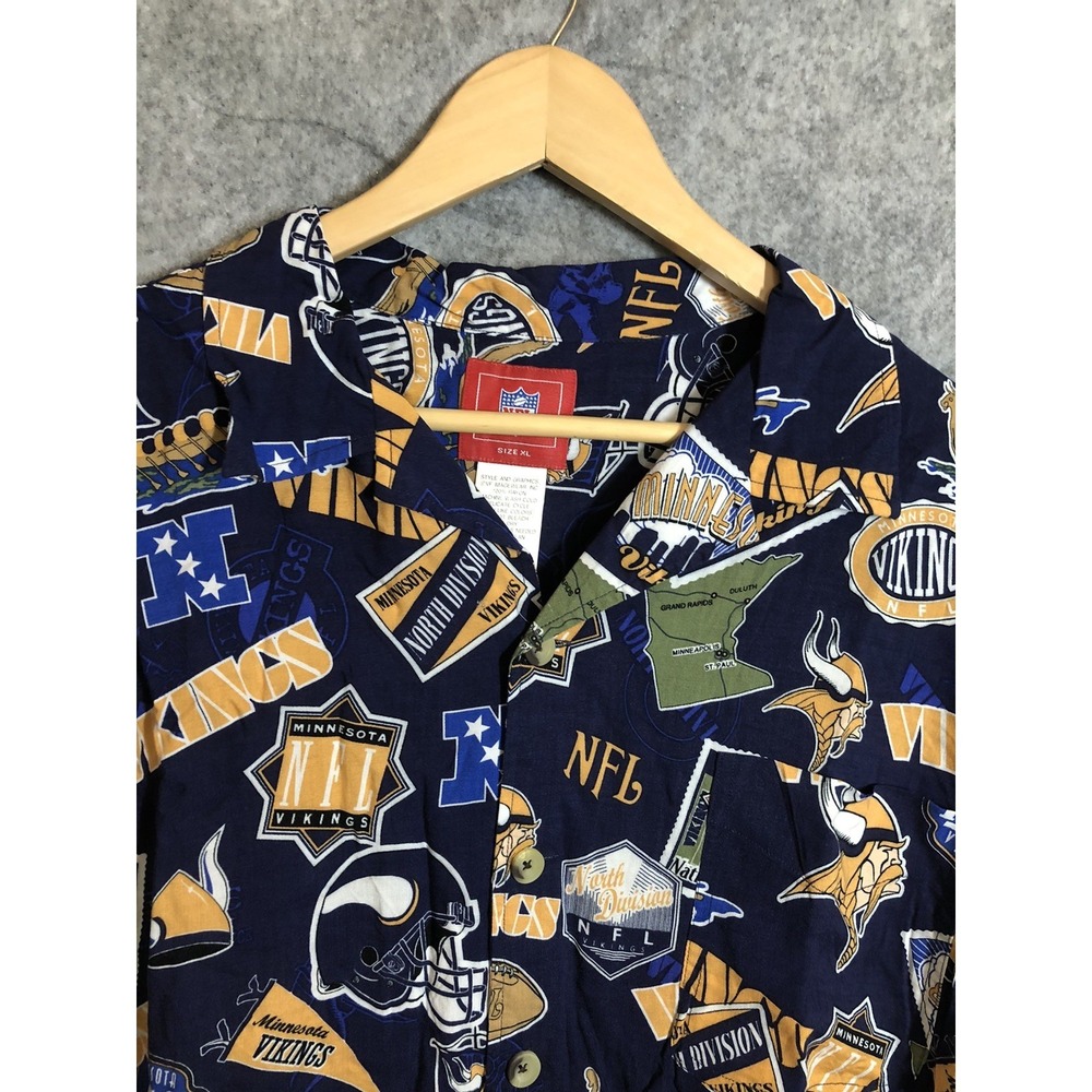 Minnesota Vikings Shirt NFL Extra Large Blue Gold Hawaiin Camp Button Down